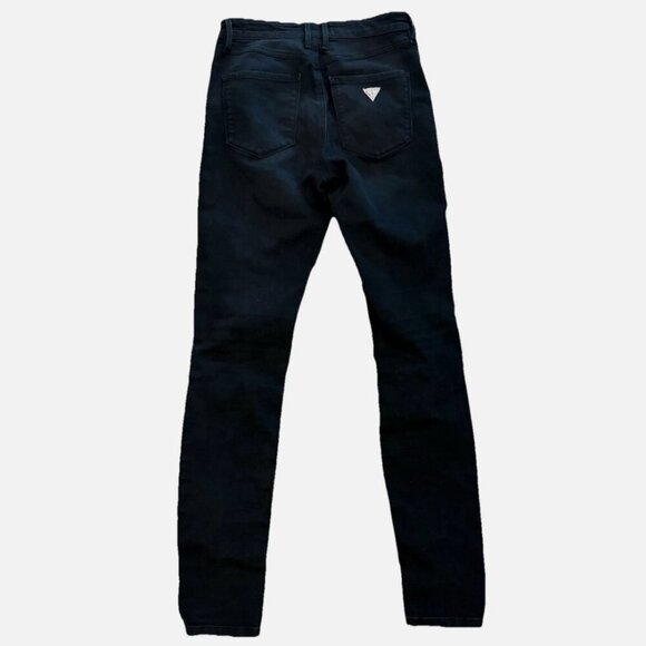 VINTAGE Guess 26" Triangle Logo Black Ripped Distressed Gothic 1981 Skinny Jeans - Picture 2 of 5